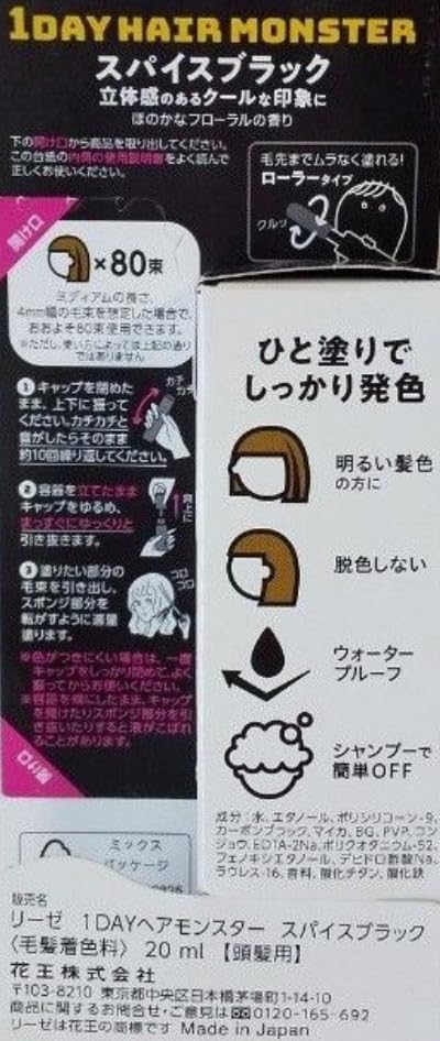 リーゼ １ＤＡＹヘアモンスター スパイスブラック 【ポイントカラー 一日だけの髪色チェンジ シャンプーだけで簡単OFF】面接 黒髪